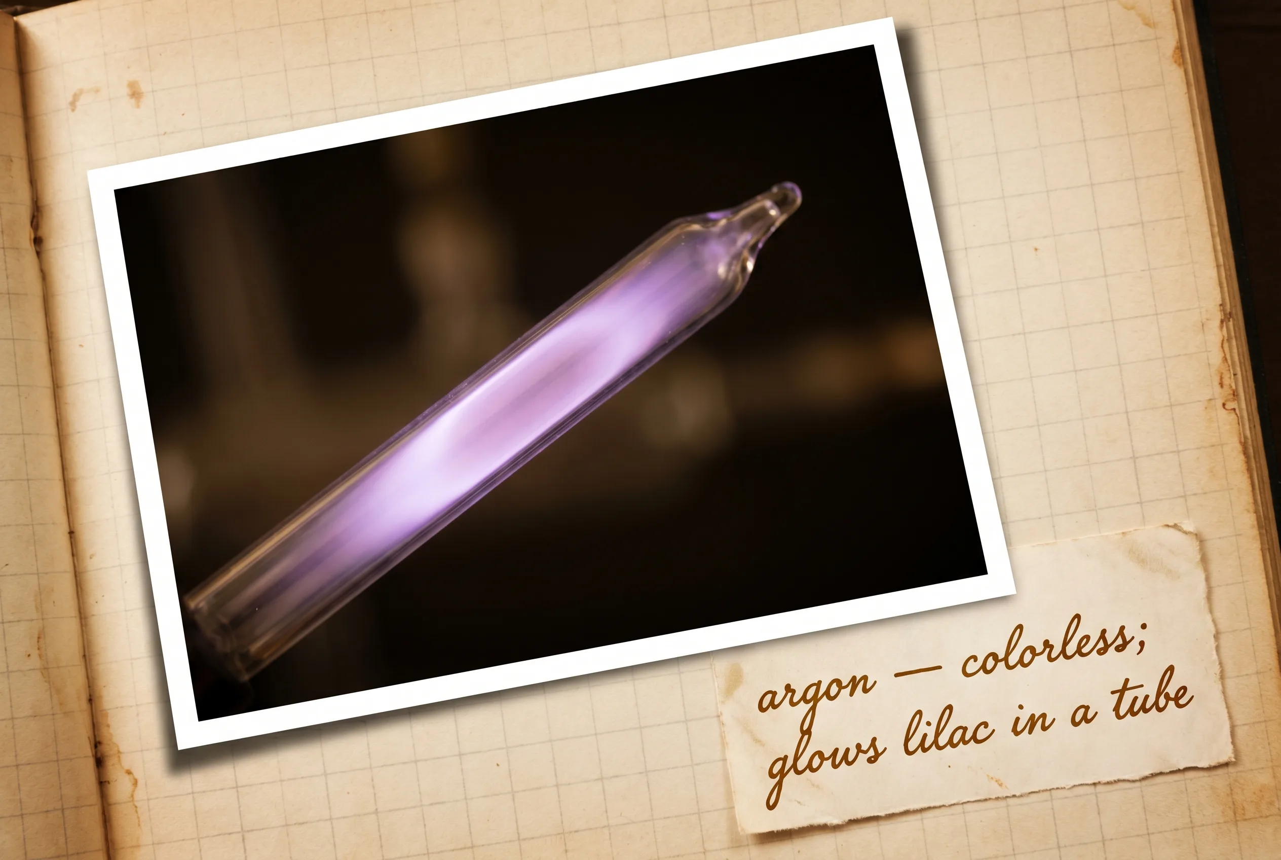 A gas discharge tube glowing soft lilac-violet against a black background.