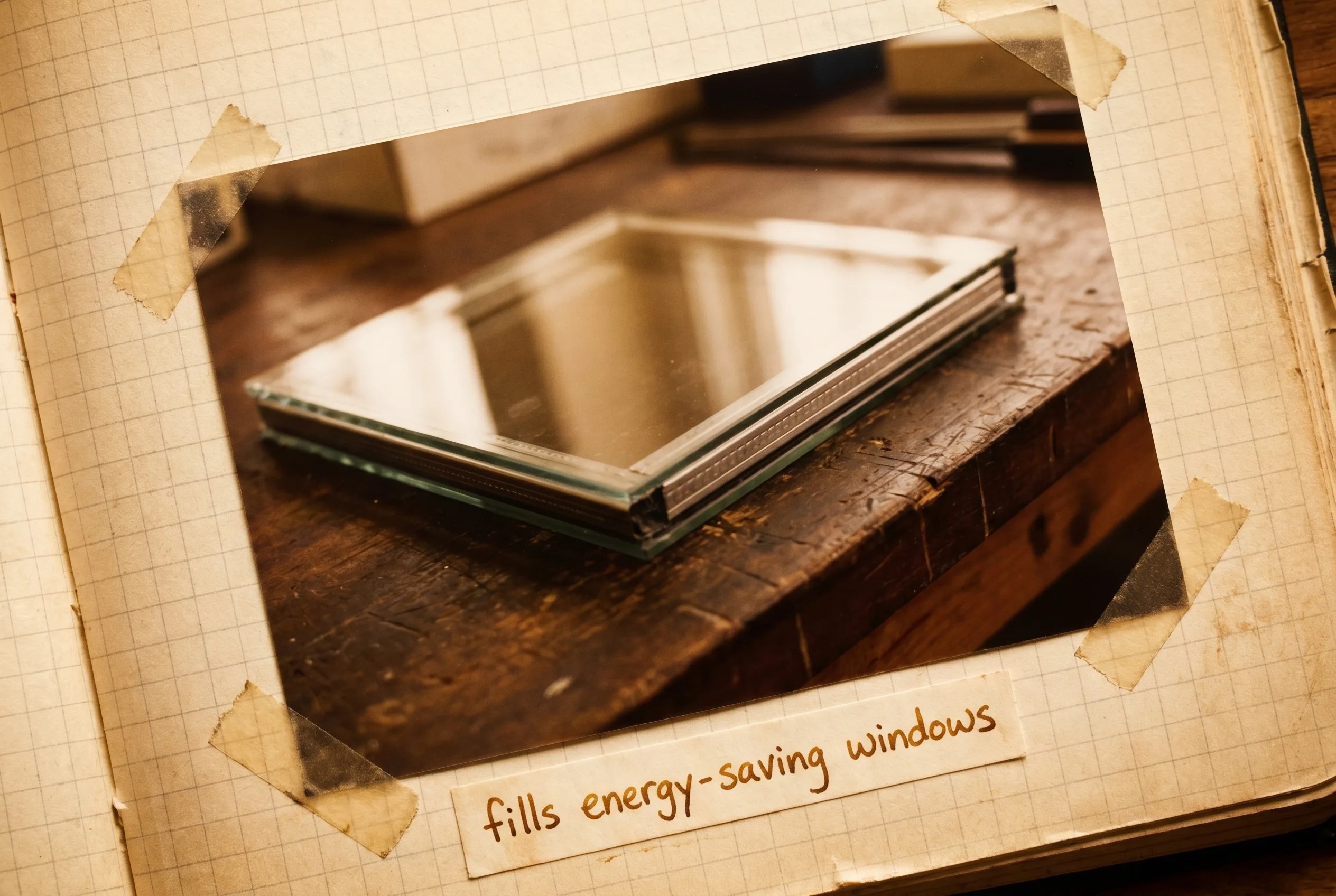 A clear sealed double-pane window unit with light glinting off its two glass panes.