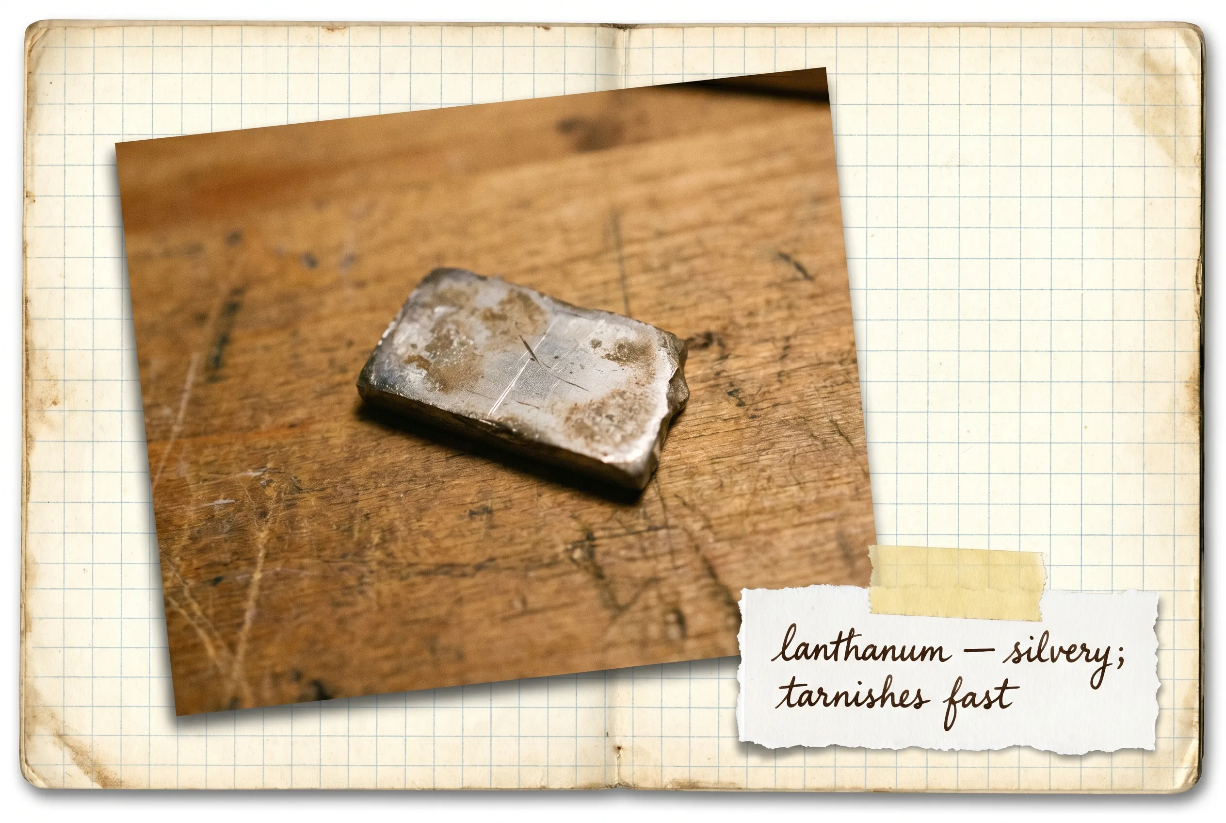 Soft silvery metal piece with a partly tarnished dull-gray surface.