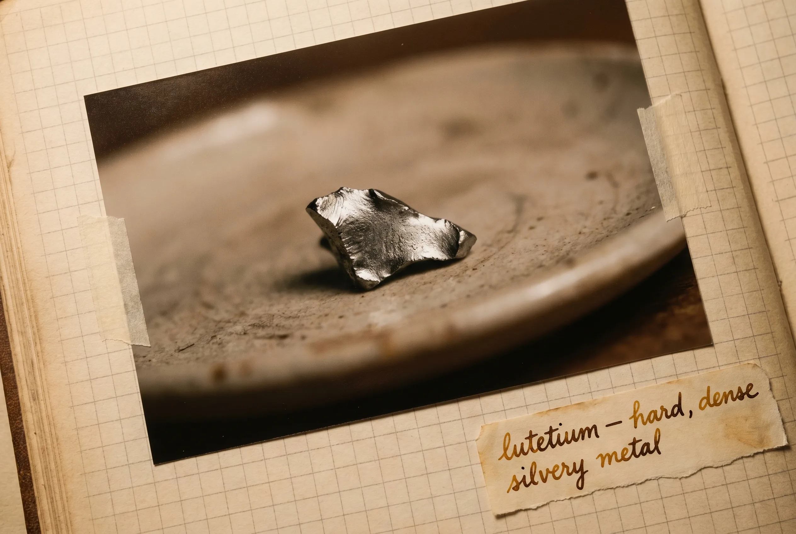 Small hard silvery metal fragment with a bright dense luster on a neutral surface.