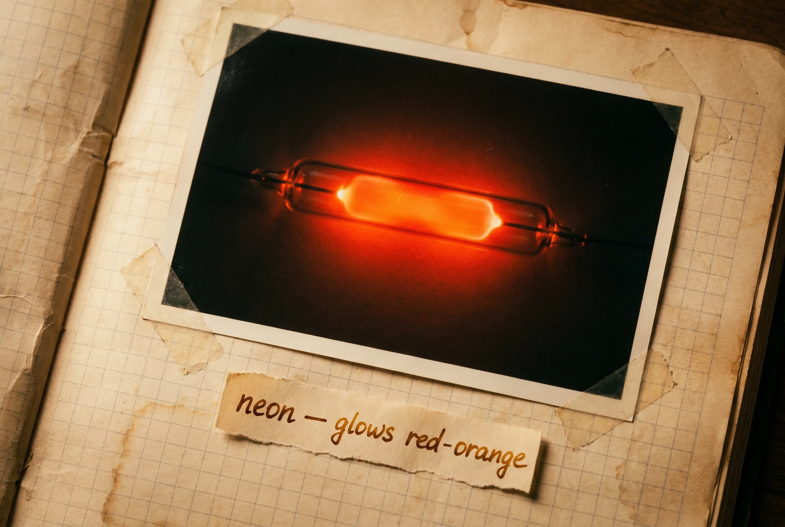 A glass discharge tube glowing brilliant red-orange against black.
