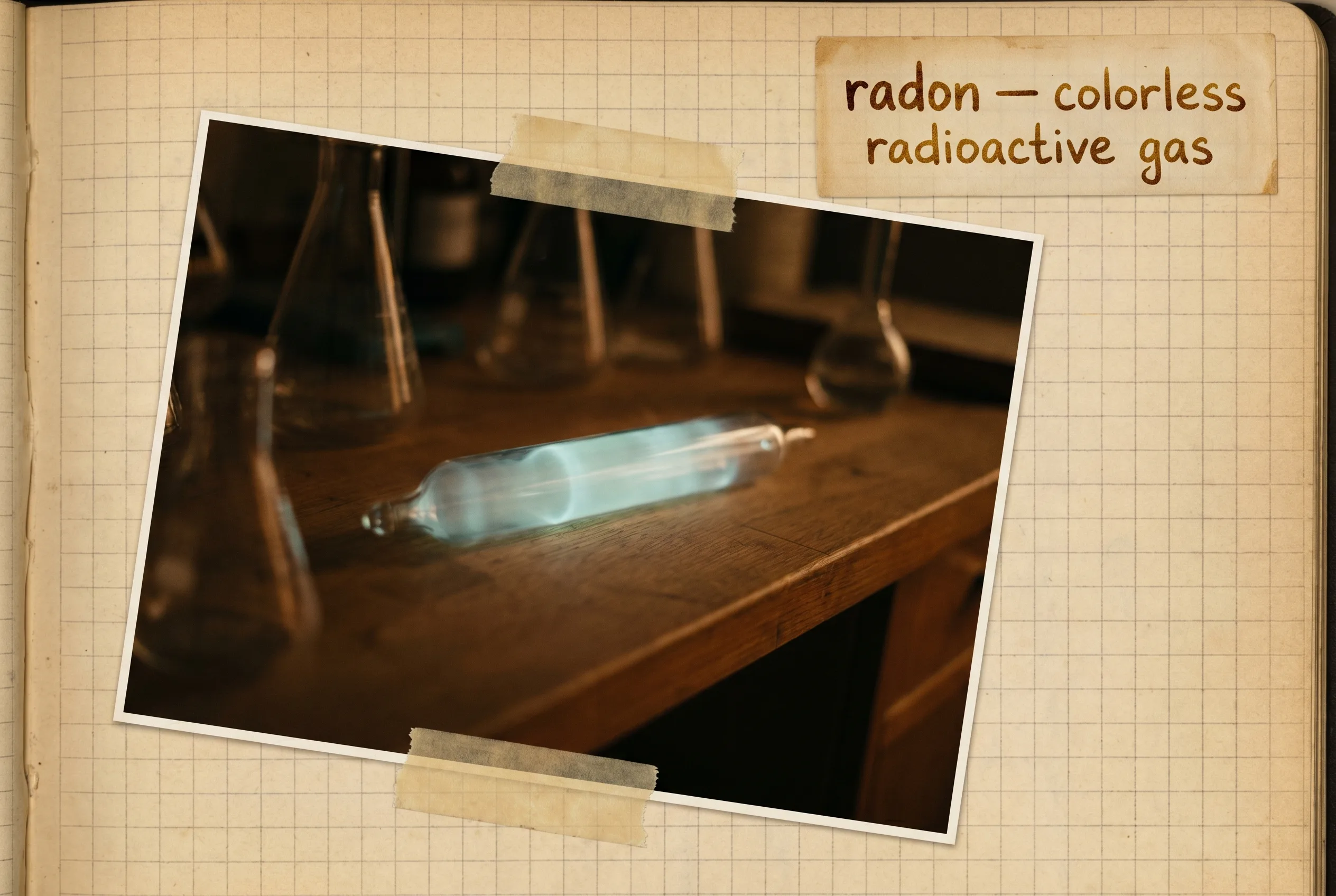 Sealed gas discharge tube giving off a very faint pale glow in a darkened room.