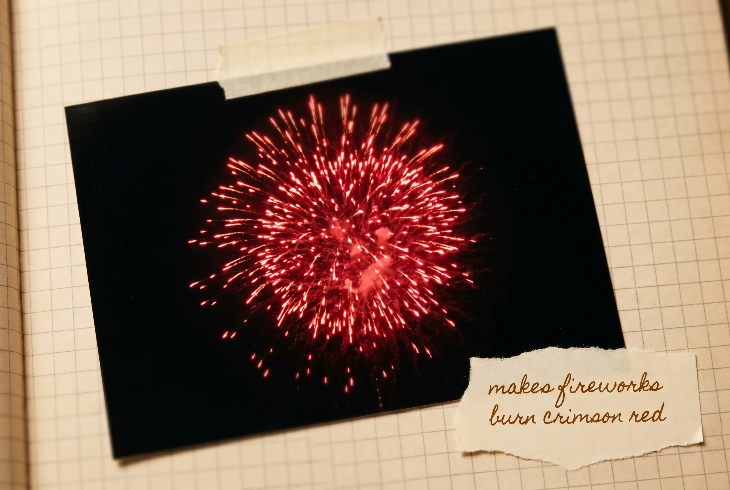 A burst of crimson-red fireworks fanning out against a black night sky.