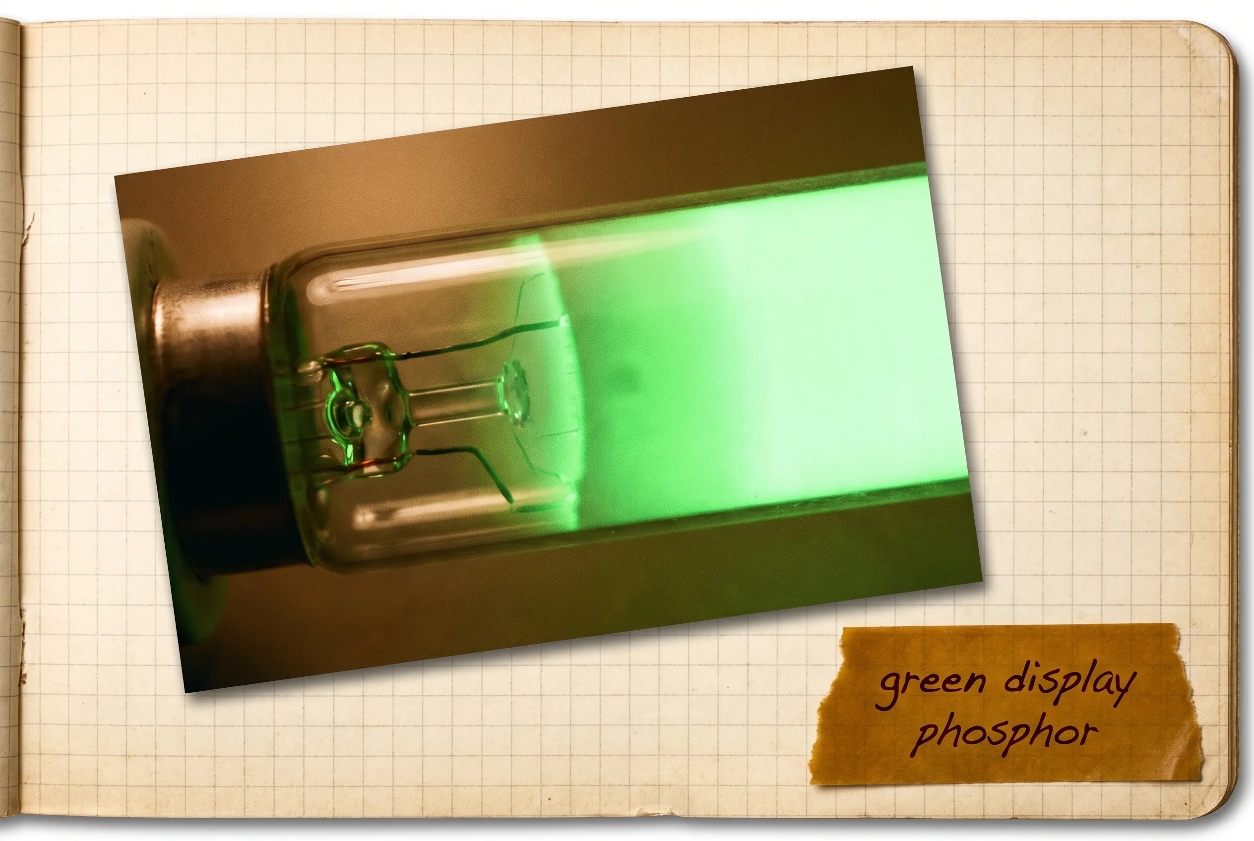 Extreme close-up of a display and lamp interior glowing vivid green.
