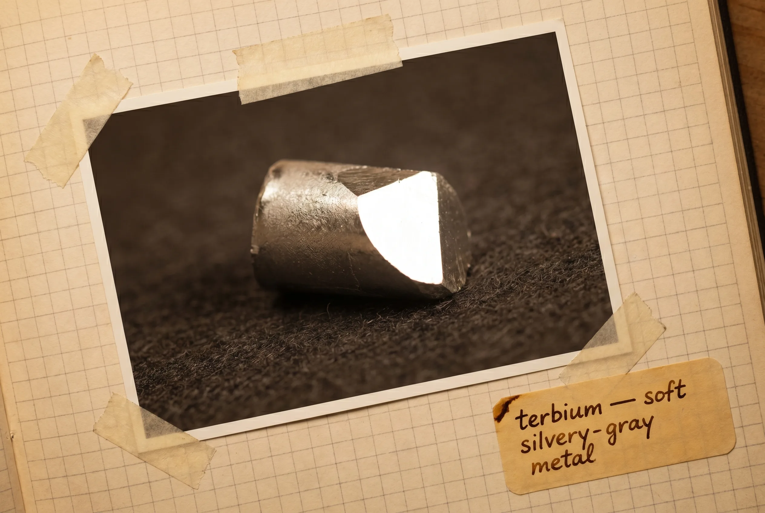 Freshly cut piece of soft silvery-gray metal with a bright facet on dark felt.