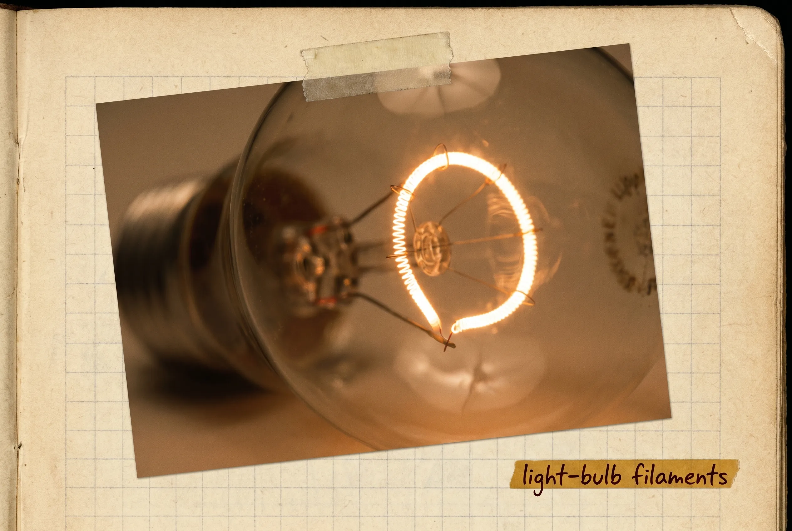 Macro inside a clear light bulb showing the coiled tungsten filament glowing white-hot.
