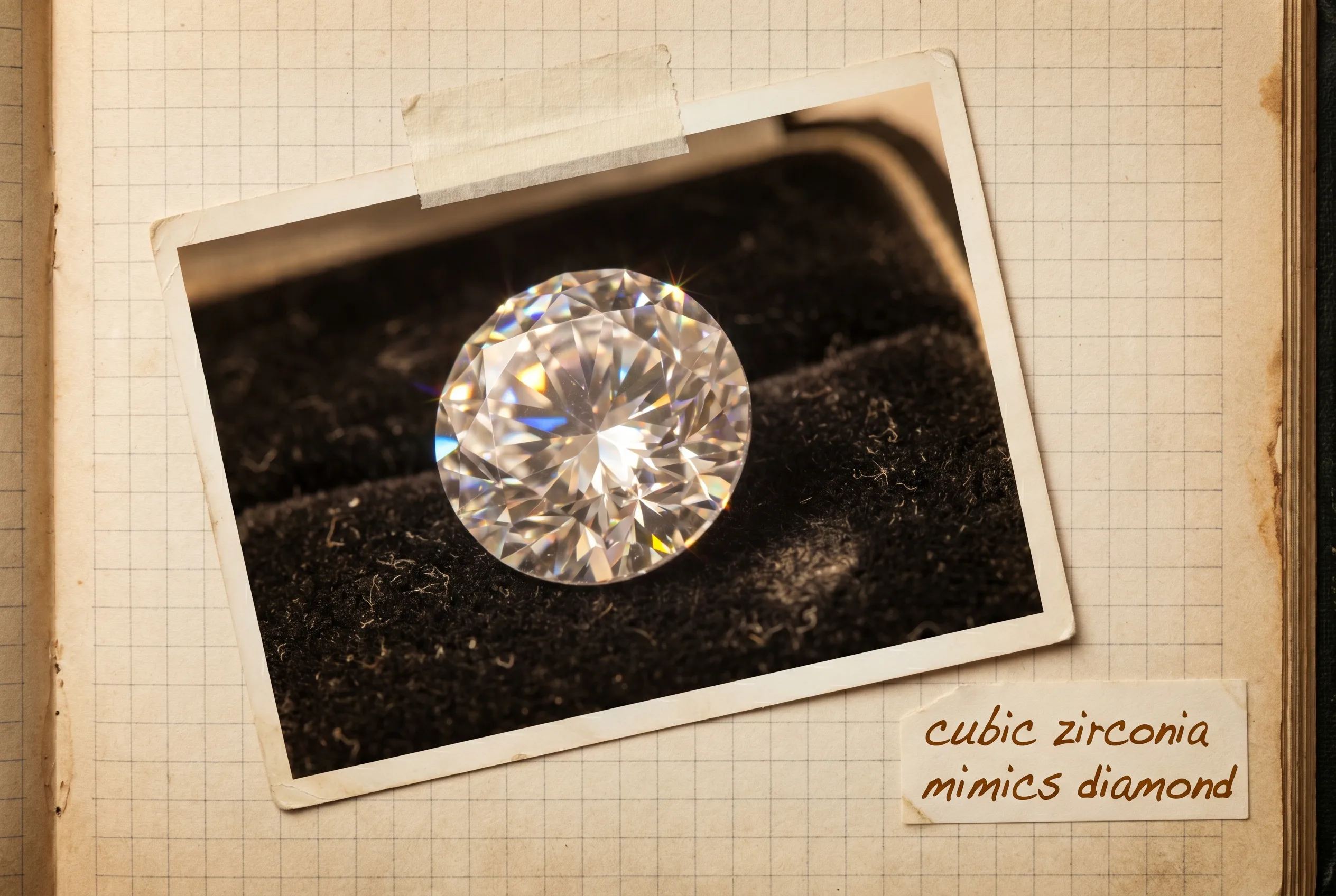 A brilliant clear faceted cubic-zirconia gemstone sparkling on dark velvet.